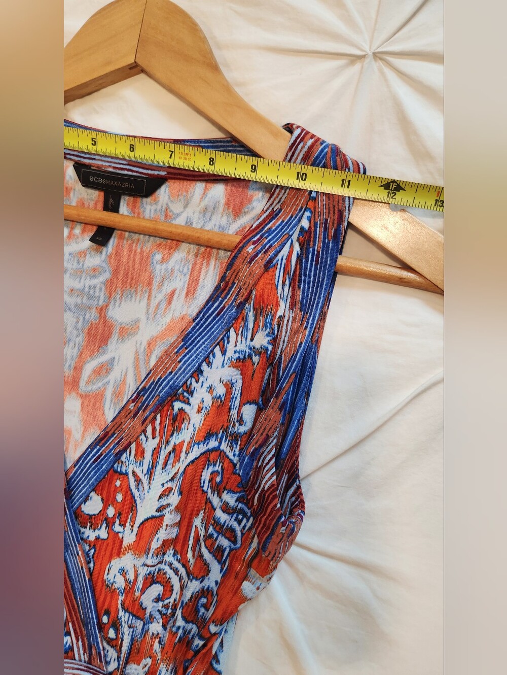 BCBG Max Azria Orange Blue Ikat Print Hallee Wrap Dress Size XS - Picture 10 of 12